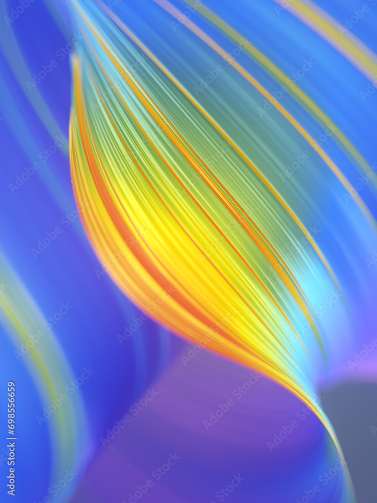 Poster Digital illustration of an abstract twisted spiral shape composed of different colors. 3d rendering