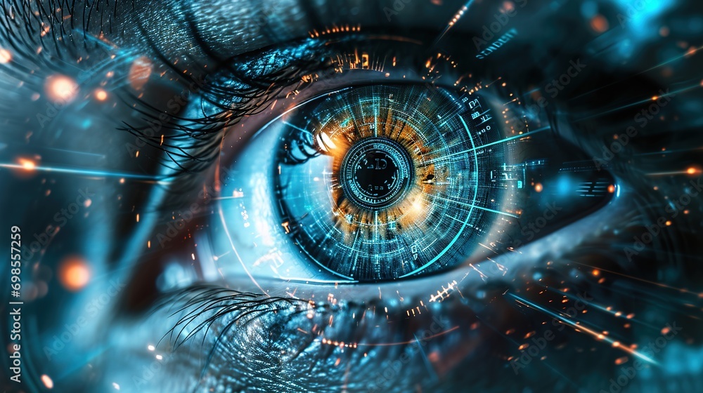 Poster eye and high-tech concept, screening big data and digital transformation technology strategy, digita