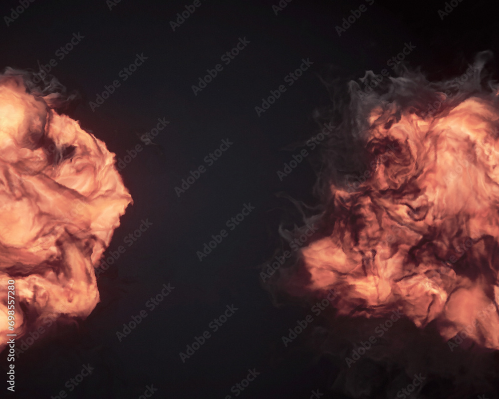 Poster dynamic composition with bright swirls of orange and pink flames. 3d rendering digital illustration