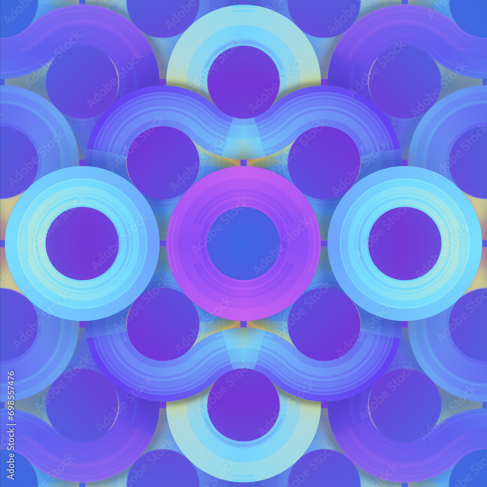 Poster colorful abstract pattern design of circles with a predominantly blue background. 3d rendering digit