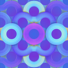 Colorful abstract pattern design of circles with a predominantly blue background. 3d rendering digital illustration