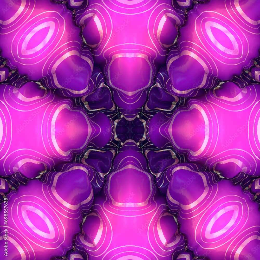 Poster bright and colorful digital illustration with gold pattern on purple-pink inflatable. 3d rendering