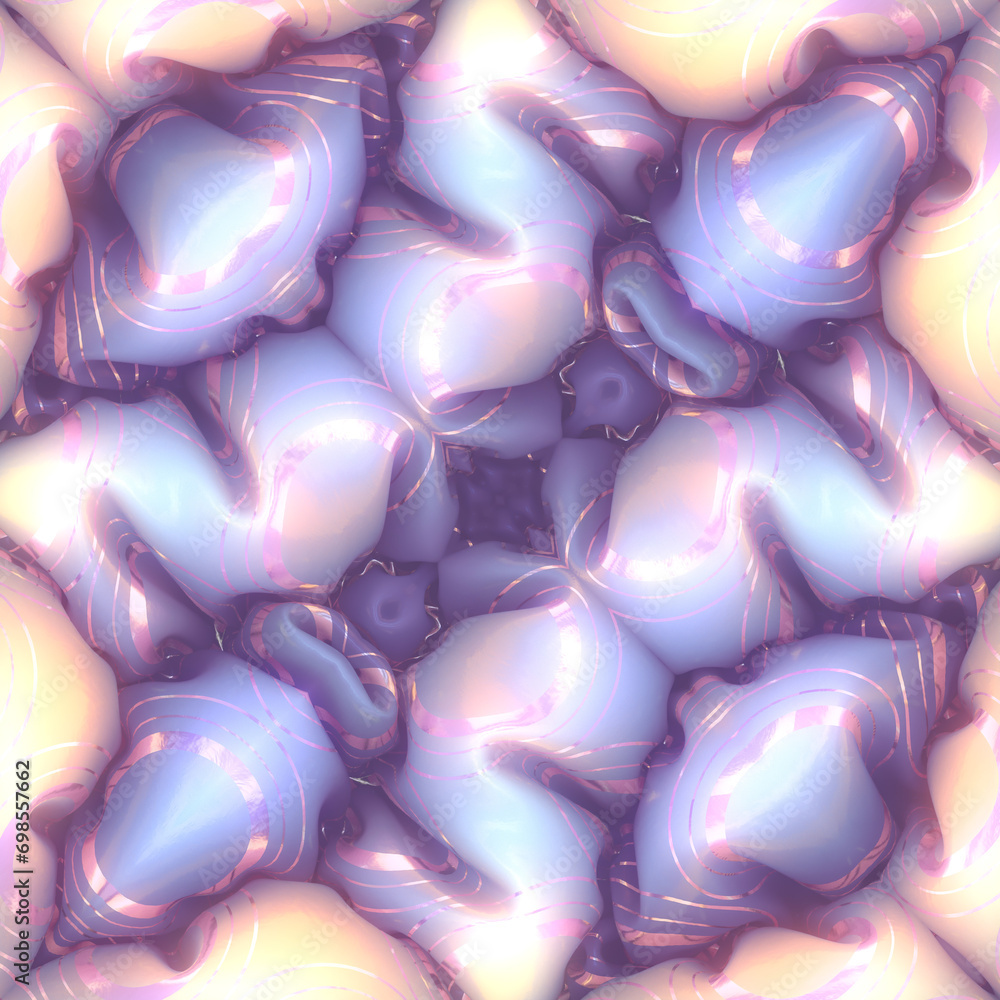 Aufkleber Close-up of folds of neon inflatable material with gold circle pattern. 3d rendering digital illustration background