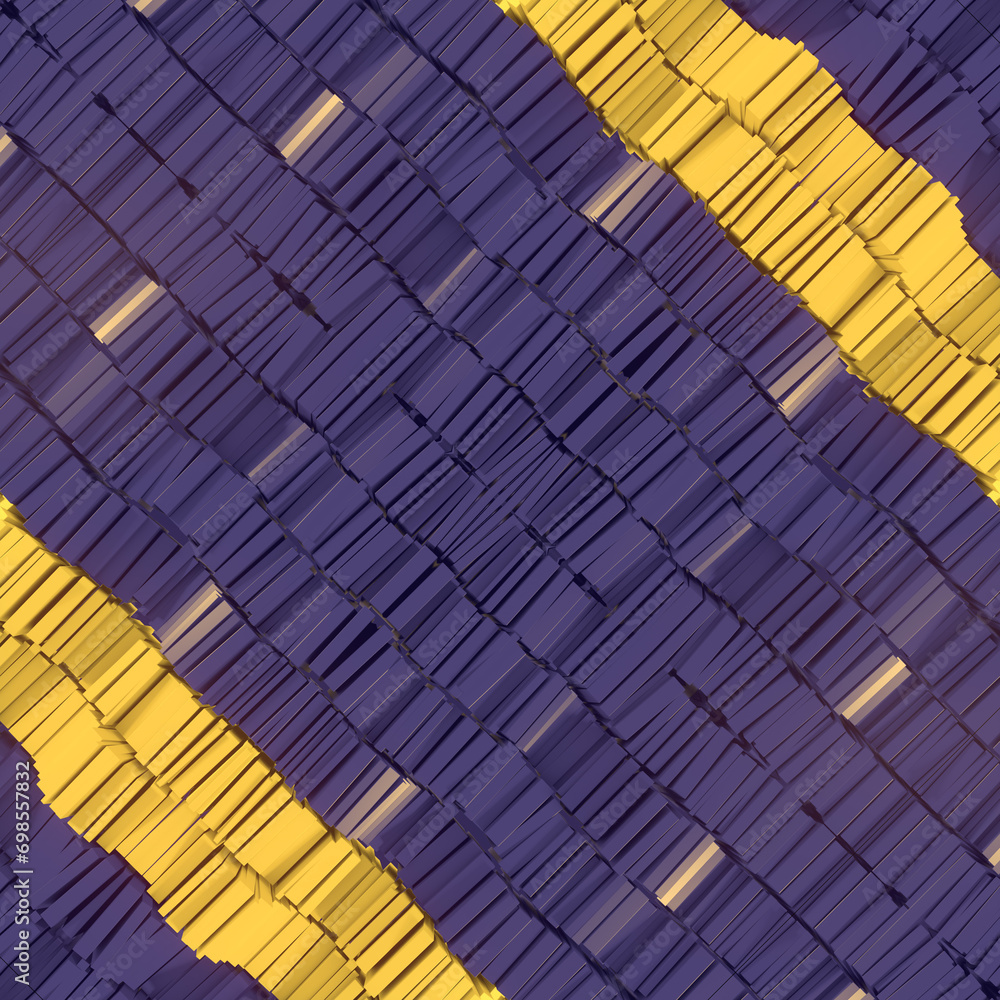 Aufkleber Colorful abstract design consisting of purple with yellow stripes stacking rectangular shapes. 3d rendering illustration