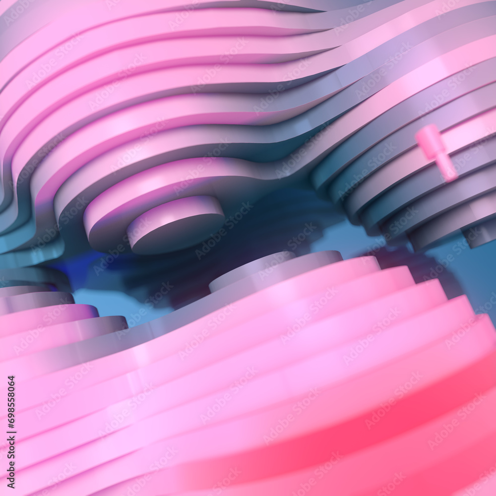 Poster Colorful abstract 3d rendering digital illustration combining pink and blue hues to create a visually striking pattern