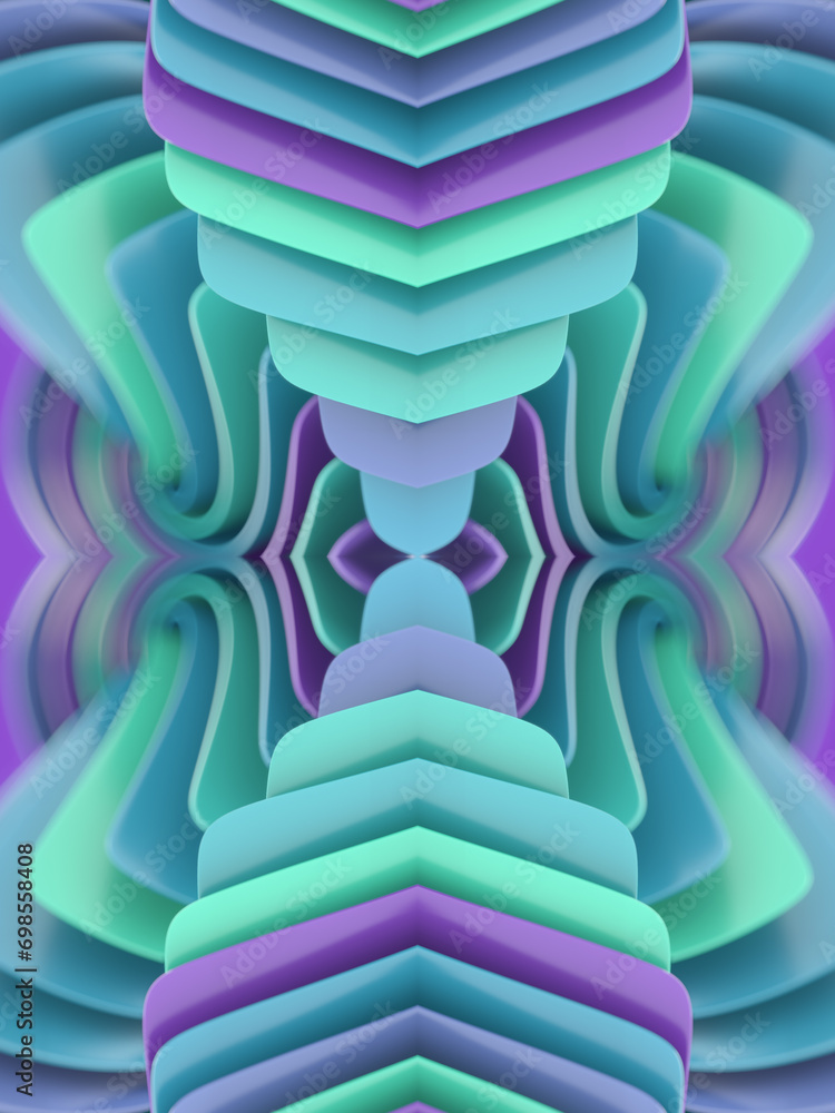 Aufkleber a composition of intersecting curved shapes in shades of blue, purple and green. 3d rendering digita
