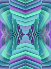 A composition of intersecting curved shapes in shades of blue, purple and green. 3d rendering digital illustration