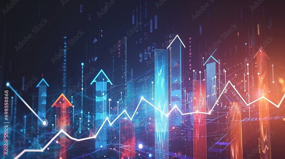 Aufkleber futuristic raise arrow chart digital transformation abstract technology background. big data and bus