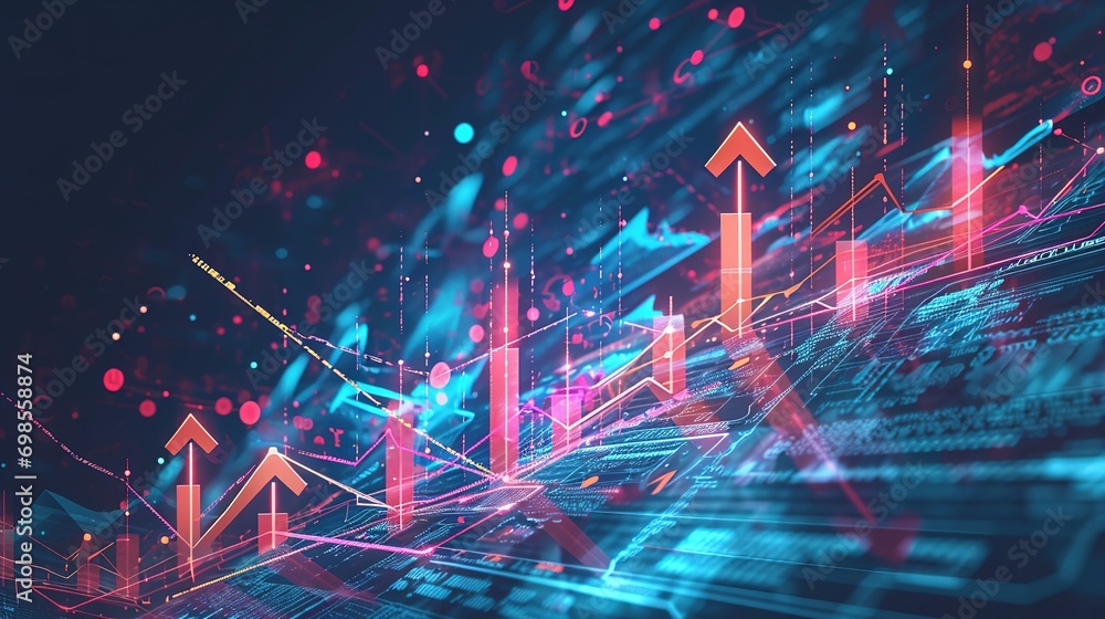 Aufkleber futuristic raise arrow chart digital transformation abstract technology background. big data and bus