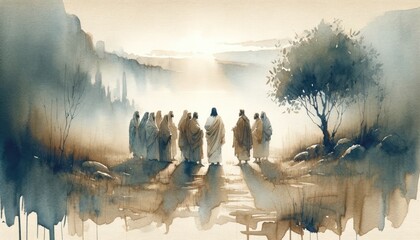 The twelve chosen, disciples. Biblical. Christian religious watercolor Illustration - obrazy, fototapety, plakaty