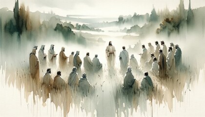 Judean Ministry of Jesus. Biblical. Christian religious watercolor Illustration
