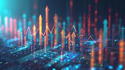 Futuristic raise arrow chart digital transformation abstract technology background. Big data and business growth currency stock and investment economy