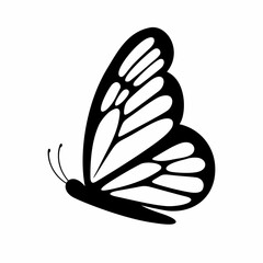 Abstract silhouette of a sitting butterfly with a beautiful wing on a white background. Vector illustration