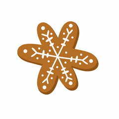 Christmas gingerbread in the form of a New Year snowflake. Vector illustration