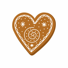 Gingerbread Christmas cake with icing in the shape of a painted heart. Vector illustration