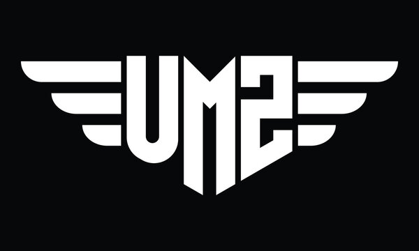 UMZ three letter logo, creative wings shape logo design vector template. letter mark, word mark, monogram symbol on black & white.	