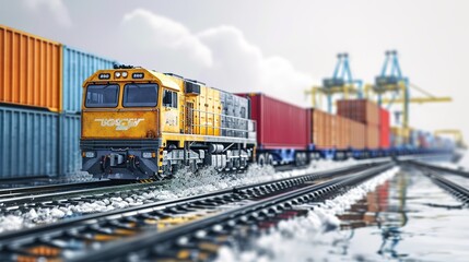 Fototapeta premium Global business logistics transport import export and International trade concept, Logistics distribution of containers cargo freight ship, Truck and train on white background