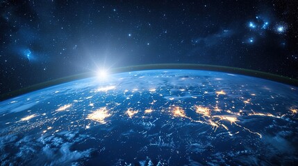 Global communication network around planet Earth in space, worldwide exchange