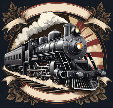 Locomotive steam train vintage design for t-shirt