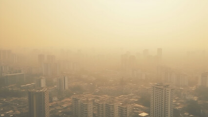 PM2.5 air pollution in big city, aireal view showing full of fine dust environment - obrazy, fototapety, plakaty