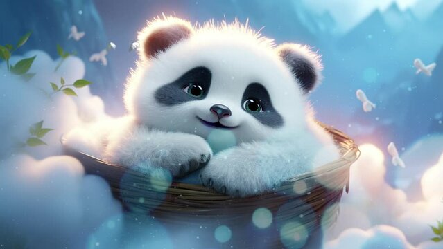 Lullabies Cute Baby Panda. Best Loop Video Background For Lullabies. 4K Ultra HD Animated Looping Video Background.