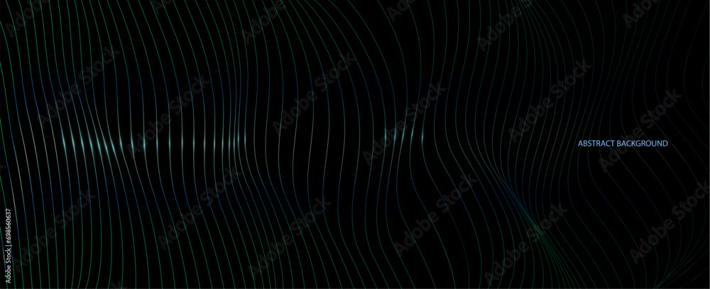 Poster vector wave lines pattern smooth curve flowing dynamic light isolated on black background,
