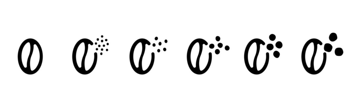 Set of coffee bean icons of different grinding coarse medium and fine grind