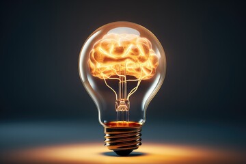 A clean and shiny light bulb with a brain in the form of a glowing wire.