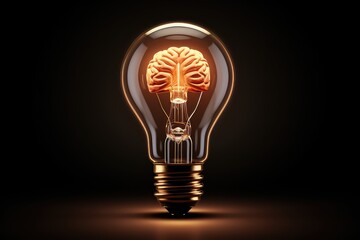 A clean and shiny light bulb with a brain in the form of a glowing wire.