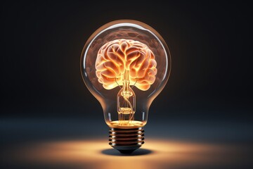 A clean and shiny light bulb with a brain in the form of a glowing wire. - obrazy, fototapety, plakaty
