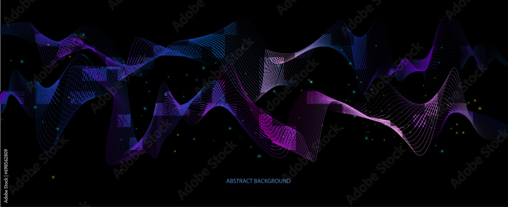Poster vector wave lines smooth flowing dynamic blue green gradient light isolated on black background for 