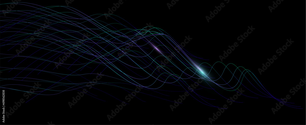Aufkleber Vector wave lines pattern smooth curve flowing dynamic light isolated on black background,