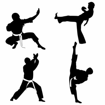 vector set of martial arts silhouettes for artwork compositions, on a white background