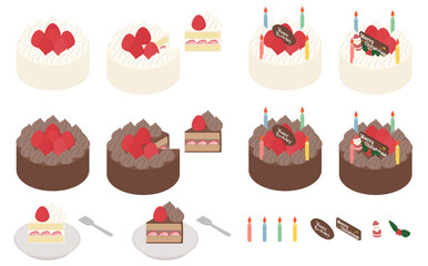 アイソメトリックイラスト:ショートケーキ