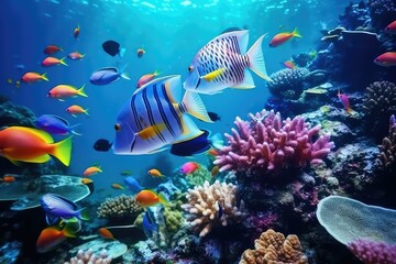 Underwater world with colorful fish