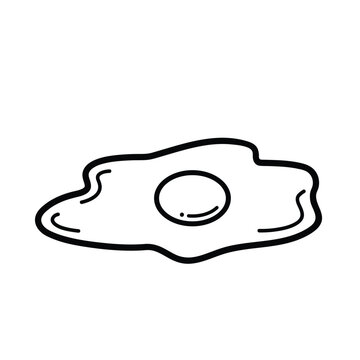 Cooked sunny side up egg telur mata sapi vector icon illustration outlined isolated on plain white background. Simple flat cartoon art styled protein food dish drawing.