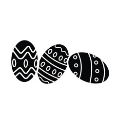 Three easter egg vector icon illustration black shadow silhouette isolated on plain white background. Simple flat minimalist cartoon art styled drawing.