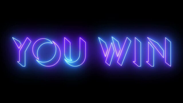 You Win text animation in 4K. Easy to put into any video. Neon-colored text with a glowing moving outline on a dark background in 4K. Technology video material animation in 4k.