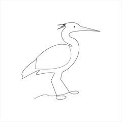 heron bird Single continuous line drawing Stork bird in flight black linear sketch isolated on white background. Vector illustration
