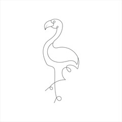 heron bird Single continuous line drawing Stork bird in flight black linear sketch isolated on white background. Vector illustration
