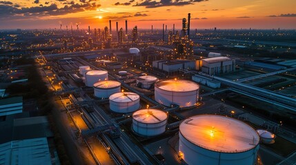 oil and natural gas storage tanks, and the refinery business - obrazy, fototapety, plakaty