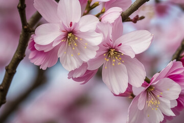 Cherry blossom flowers with soft blurred background. light pink colour vibes. Beautiful blooming spring natural vibes flower