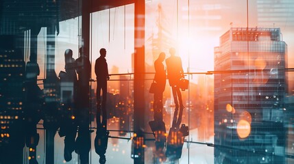 Planning, meeting and double exposure with business people in office for corporate, company and teamwork. Strategy, idea and collaboration with employee for workforce