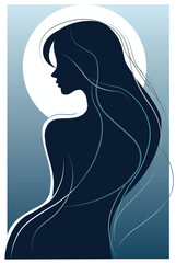 Blue silhouette of a girl with the moon