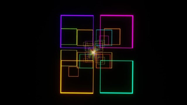 movement through a tunnel of multi-colored luminous rectangles. looped animation. 3d render