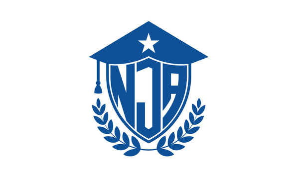 NJA three letter iconic academic logo design vector template. monogram, abstract, school, college, university, graduation cap symbol logo, shield, model, institute, educational, coaching canter, tech