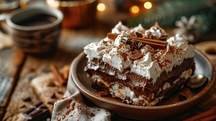 Hot chocolate lasagna, no-bake layered dessert.