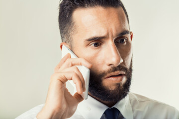Absorbed in complex phone dialogue