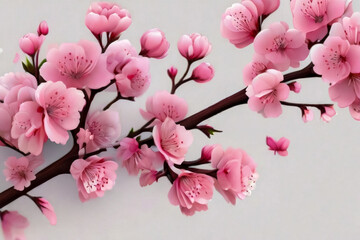 Cherry blossom flowers with white color background light pink colour vibes beautiful blooming with free white spaces
