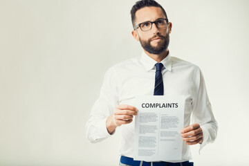 Professional evaluates customer complaints document